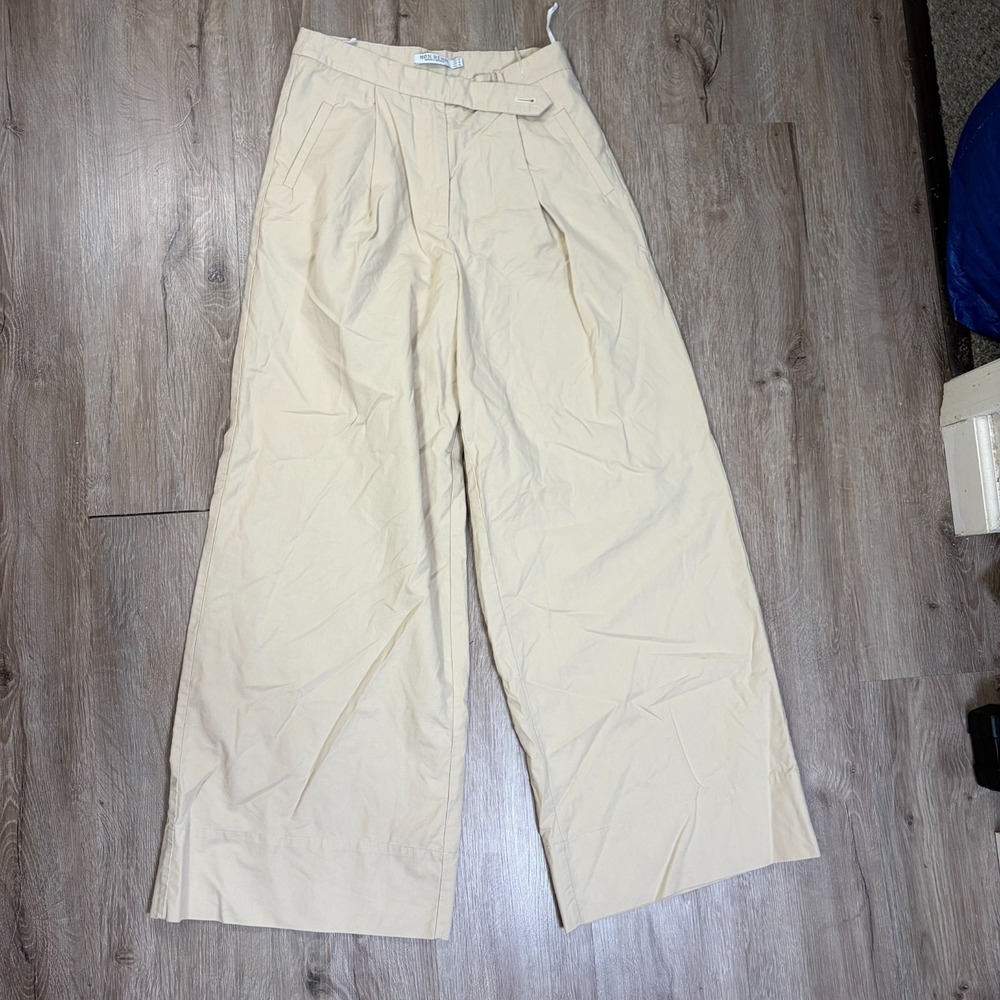 Mon Renn Womens Wide Leg High Rise Trousers Tan Brown Cotton Lyocell Medium